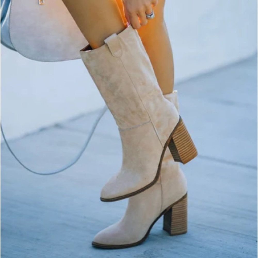 Brooks Faux Suede Heeled Slouch Boot - Nude